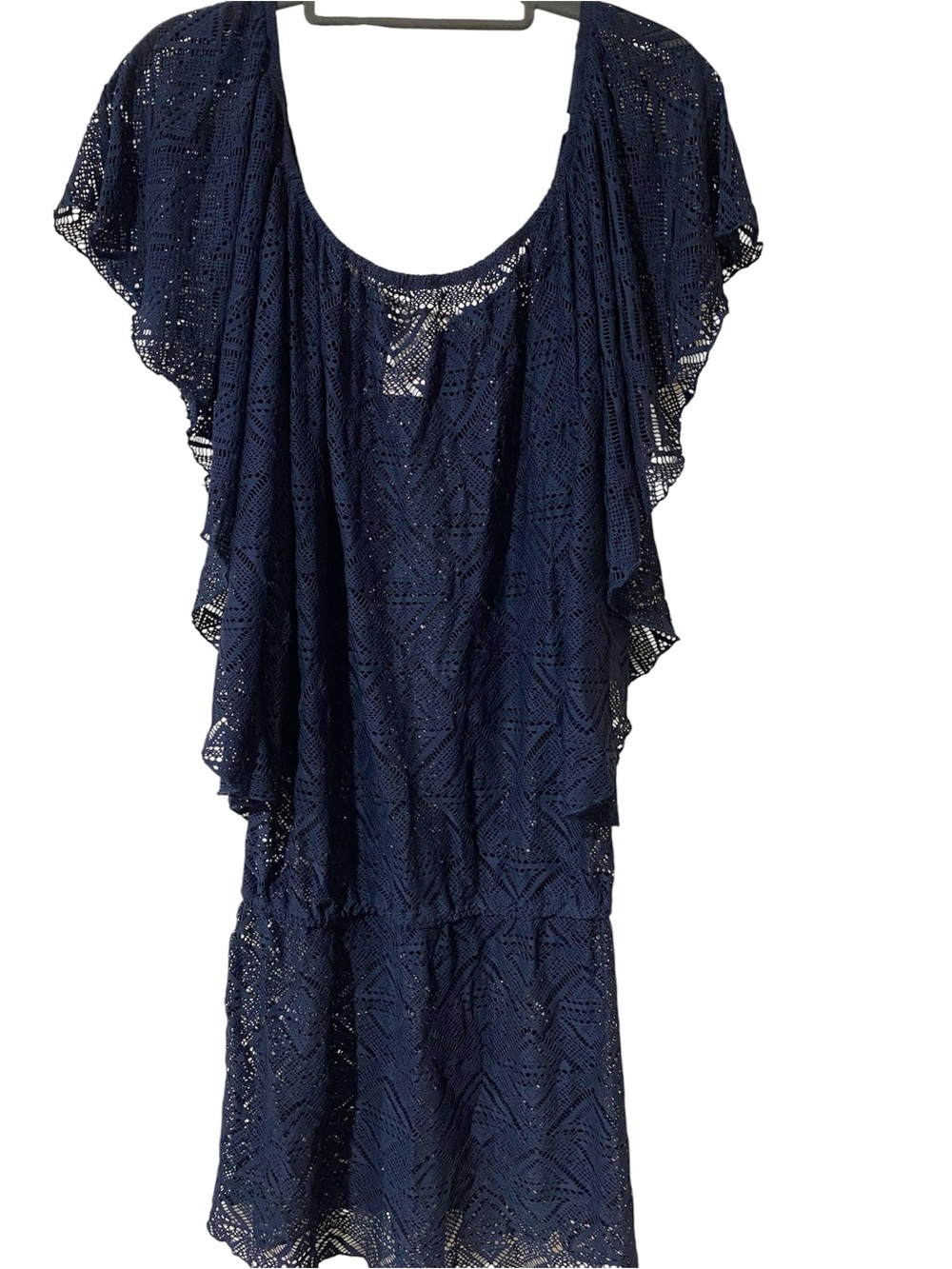 Jessica Simpson Navy Blue Lace Flutter Sleeve Cover up